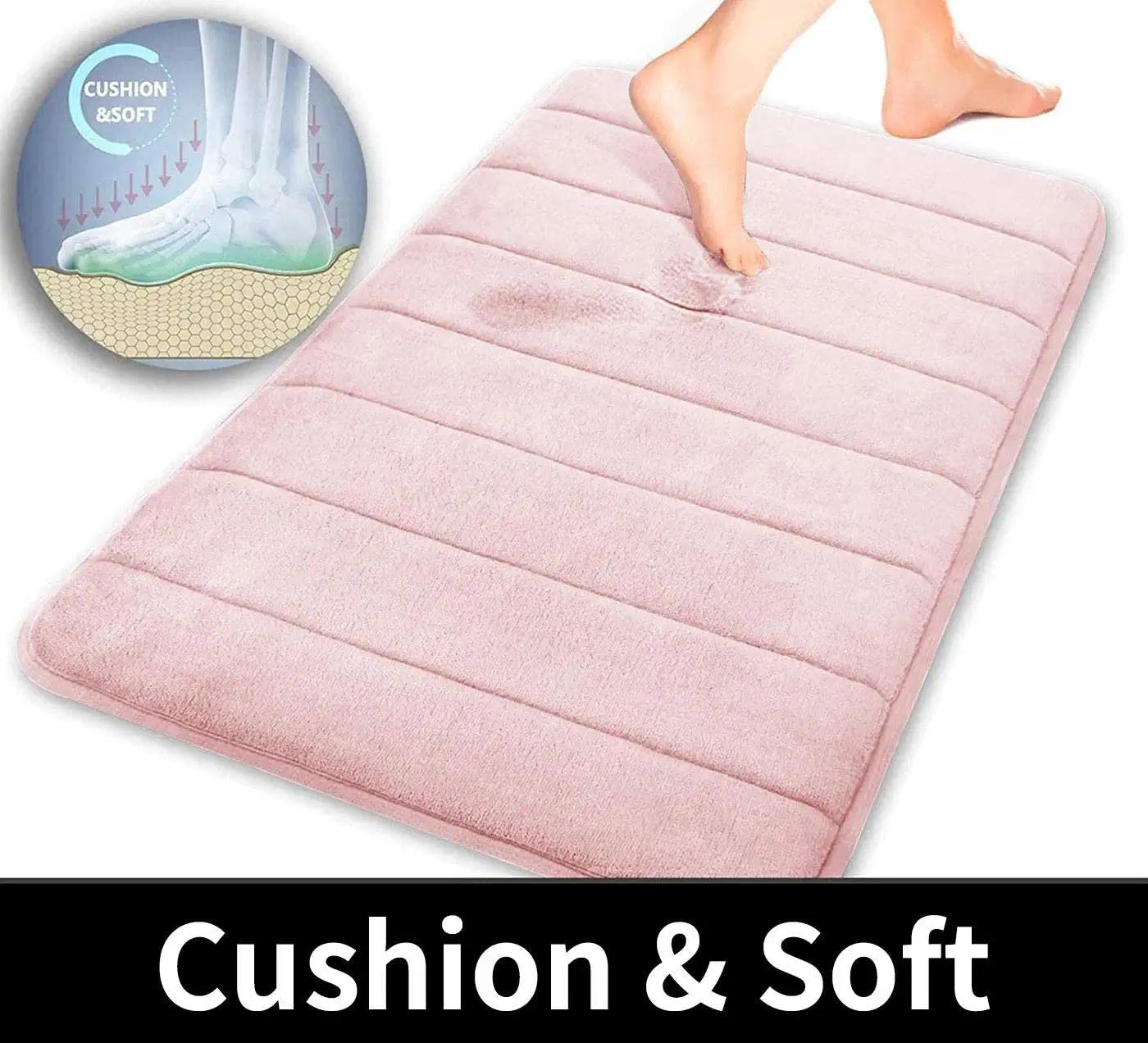 Yimobra Memory Foam Bath Mat Large Size 24 x 17 Inches  Soft and Comfortable  Super Water Absorption  Non-Slip  Thick  Machine Wash  Easier to Dry for Bathroom Floor Rug Soft Pink